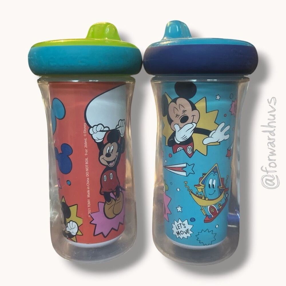 Disney Mickey Mouse First Years Insulated Sippy Cups 9oz Lot of 2 Toddler Cups